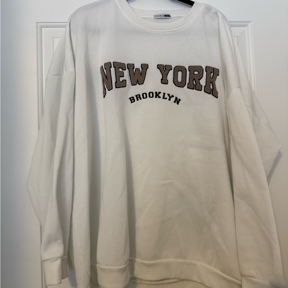 Fashion Nova White New York Brooklyn Sweatshirt
